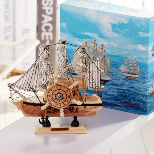 黄音乐帆船 地中海风格发条式音乐盒 时尚木质工艺品八音盒摆件